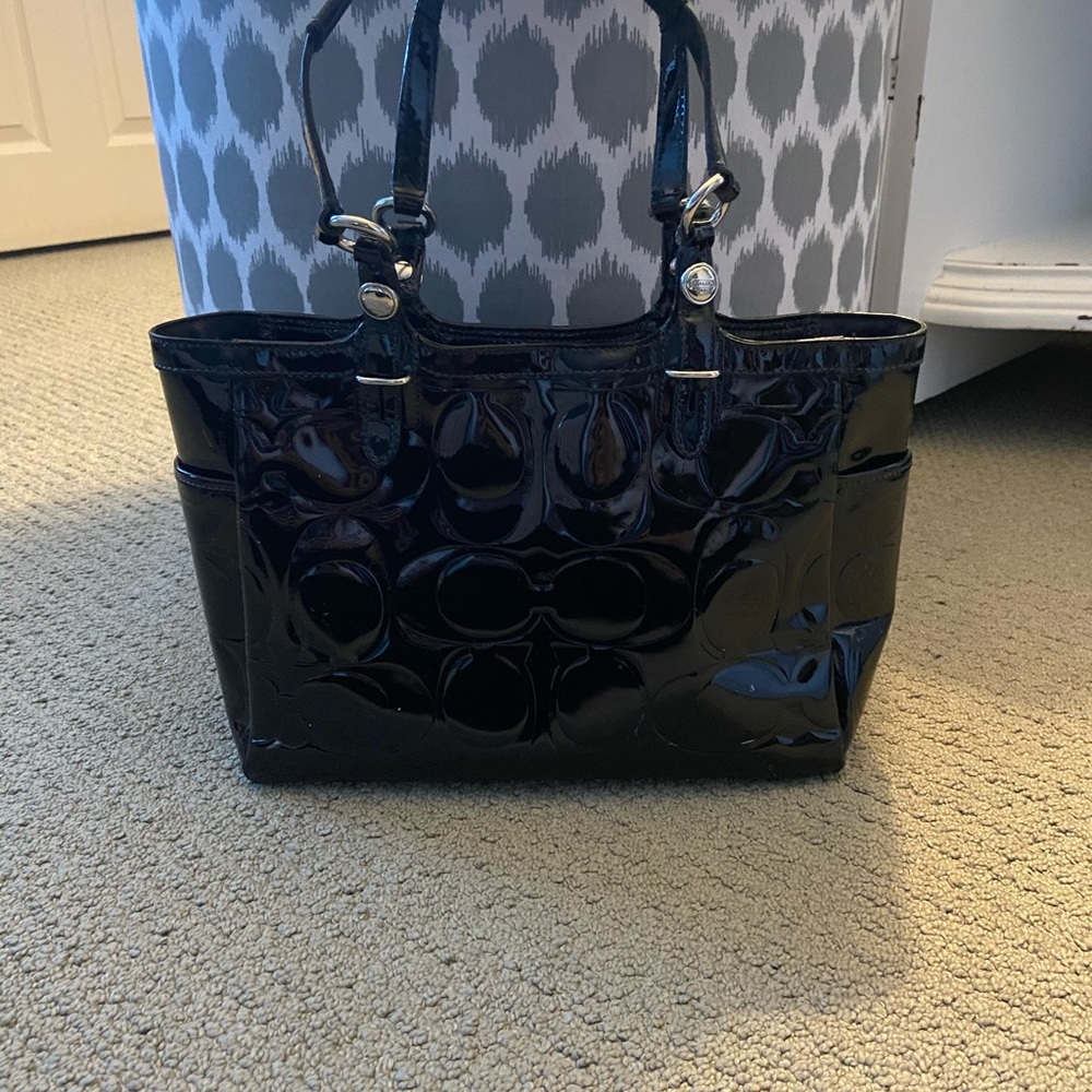 Pattern Leather Black Coach Bag - image 2